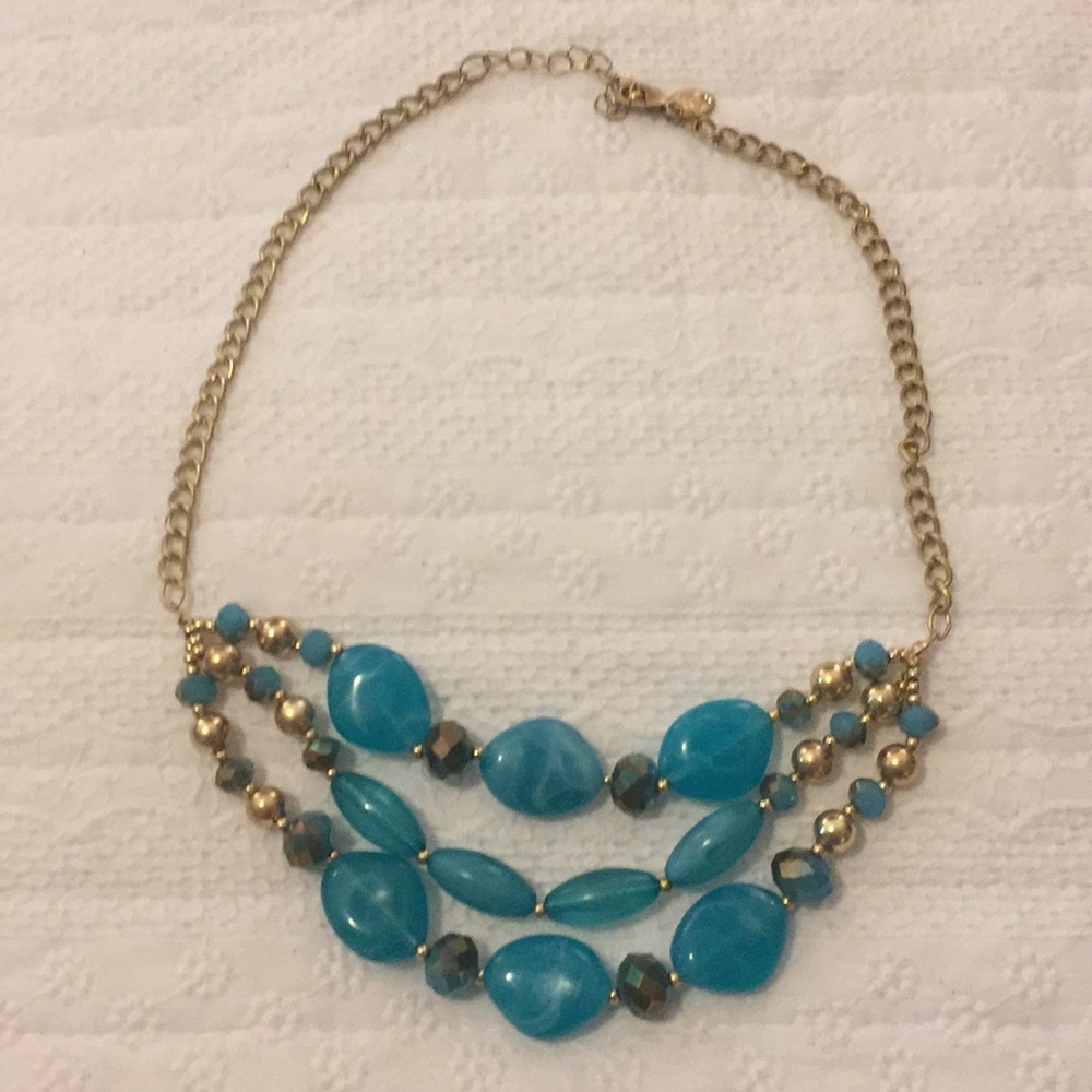 Gold and aqua blue statement necklace